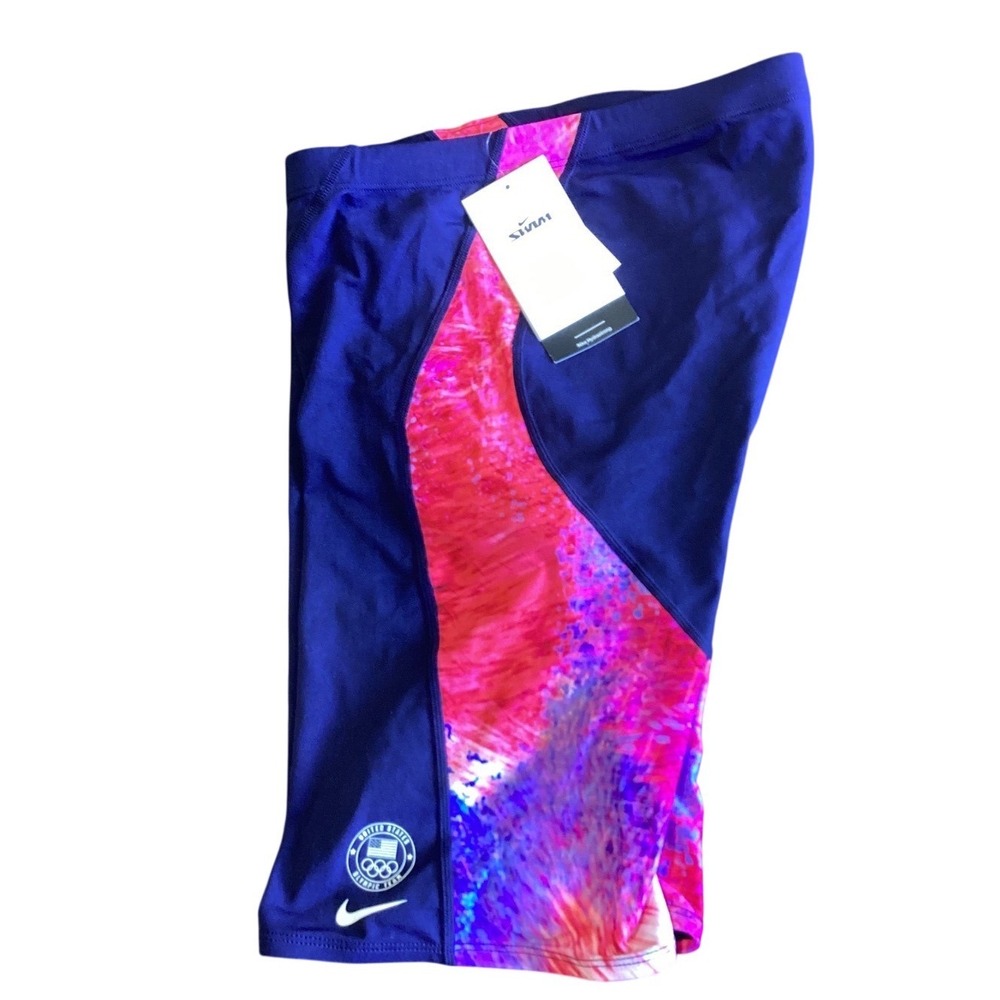 Nike Mens USA Olympic Team Hydrastrong Swim Jammers Navy Blue Pink NESSE037 38